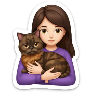 brunette girl snuggling a tortoiseshell Persian cat sticker
