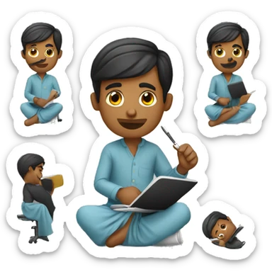 a bengali man editing videos wearing lungi sticker