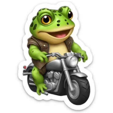 Toad in motorbike with rock tshirt sticker