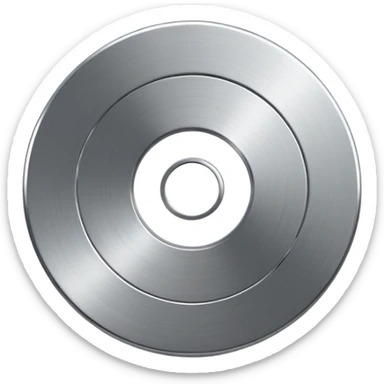 metallic disc emoji, brushed chrome surface, clean geometry, futuristic minimal 3D style, isolated on white sticker