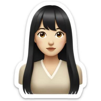 Beautiful girl,Black hair,long hair,Bang hair,Beige eyes,Korean sticker