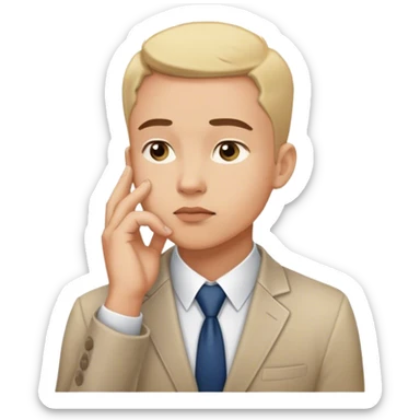 A business professional gazing upward with a pensive expression, one hand on chin, lost in thought sticker