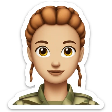 red straight hair bun pretty brown eyes camouflage soldier girl sticker