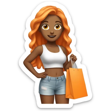 Tan girl with long orange hair wearing cute gym outfit holding shopping bags sticker