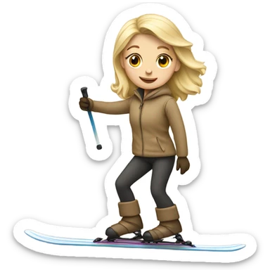 blond girl on a beige skis sticker
