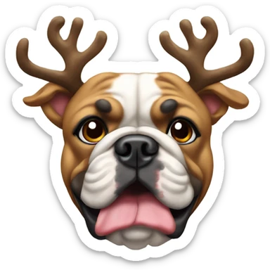 English Bull dog wearing reindeer horns sticker