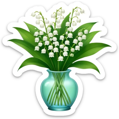 bouquet of light blue lily of the valley in a green glass vase  sticker
