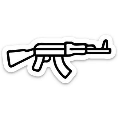 AK-47 rifle as a simple, modern icon, minimal details, clean lines, easily recognizable silhouette sticker