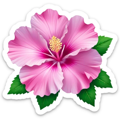 Cinematic Realistic image of a Mugunghwa flower (Rose of Sharon), rendered with delicate petal textures and vibrant pink hues, set against a minimalist background with gentle, diffused lighting that highlights its national significance sticker