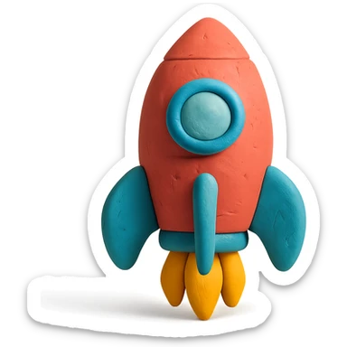 rocket ship, matte finish, playful colors, matte plasticine claymation style sticker