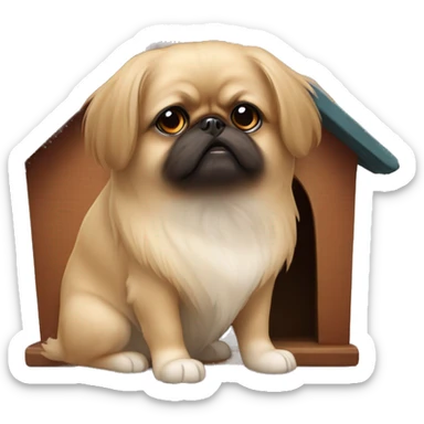 Pekinese in doghouse sticker