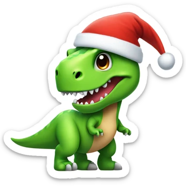 A cute green T-Rex with a Santa hat on sticker