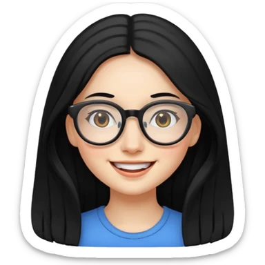 chica cabello largo negro, con lentes que este muy feliz sticker