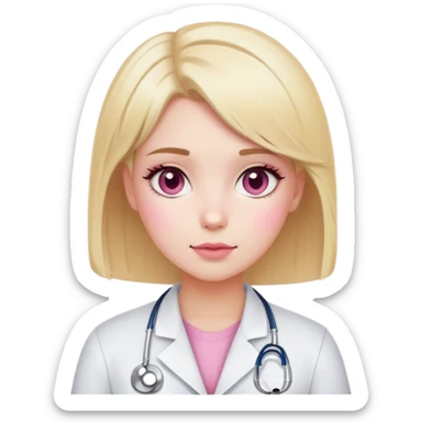 blonde girl with short hair, white skin, pink blush, she will be a veterinarian and brown eyes sticker