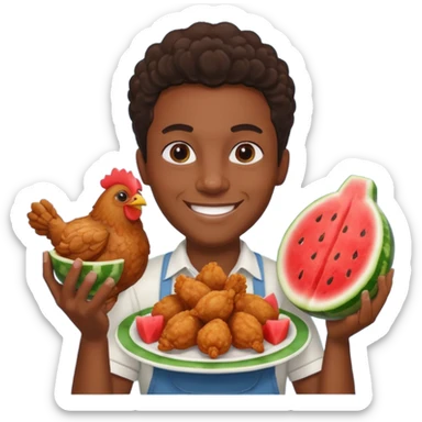 black person holding fried chicken and watermelon sticker