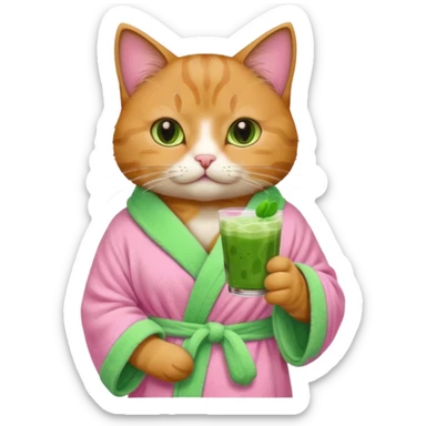 I want a CAT whit a iced macha on her paw and i want her to ne wearing a pink bath rope sticker