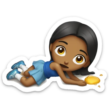 Girl on floor with puddle of tears sticker