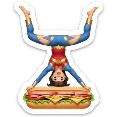 Wonder Woman eating a sandwich while doing a headstand  sticker