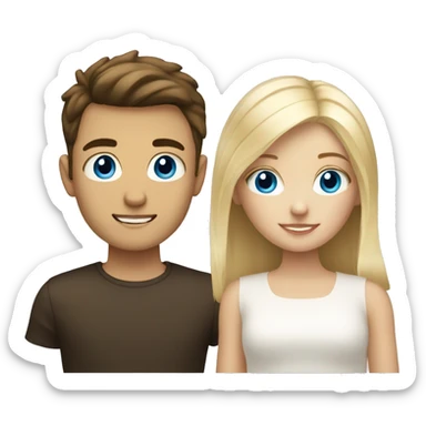 blonde girl with blue eyes and white boy with dark brown hair  sticker