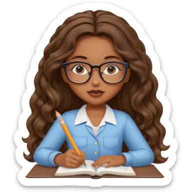 a pretty bratz brown girl with long wavy hair studying sticker