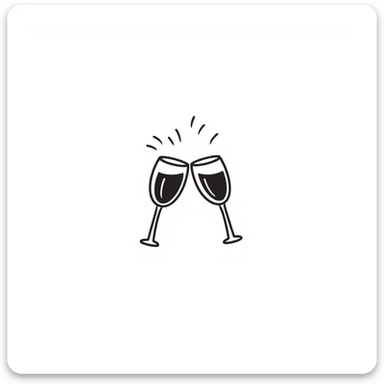 Two elegant wine glasses or champagne flutes clinking together in pastel colors (dd9fb0, ffc6d3, a3bfc9, c4bee2, f1b091), hand-drawn doodle style sticker