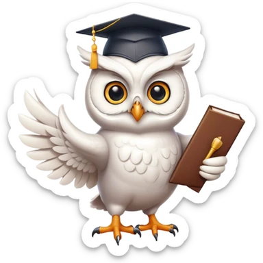 happy white Owl dancing with graduation hat and diploma in claws sticker