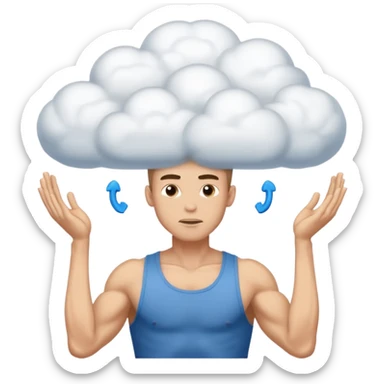 The skinny guy imagines himself getting stronger inside the cloud above his brain. sticker