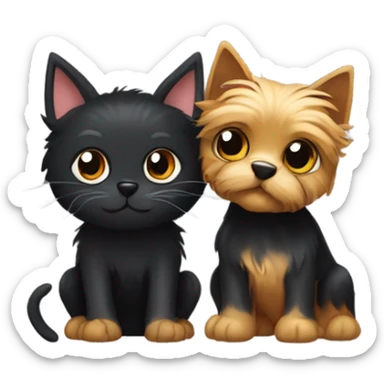 yorkie and black cat hugging sticker