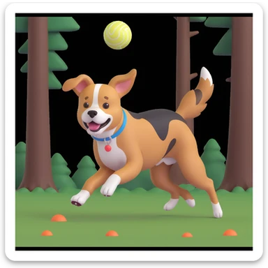dog chasing ball in forrest, close up pose sticker