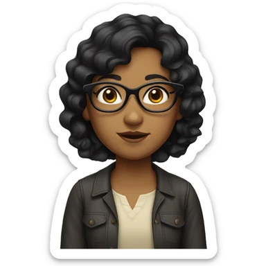 “Girl with wavy black hair, glasses, and fair skin.” sticker