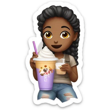 A girl eating wings and boba milk tea sticker
