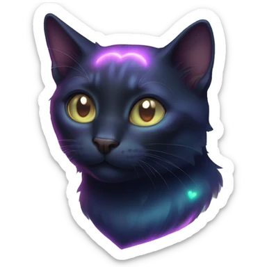 Dark iridescent cat heart glowing sticker