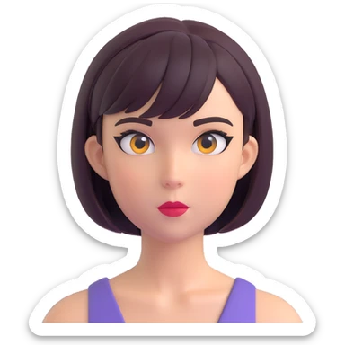 a sweet alt-girl head with short bob hair and bold eyeliner, no neck, just the face and hair, very cute expression, 3D emoji style sticker