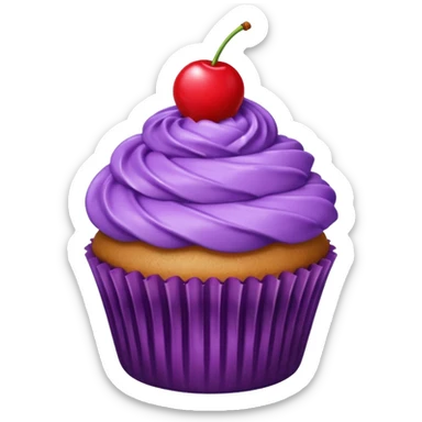 cupcake with purple frosting and a cherry on top sticker