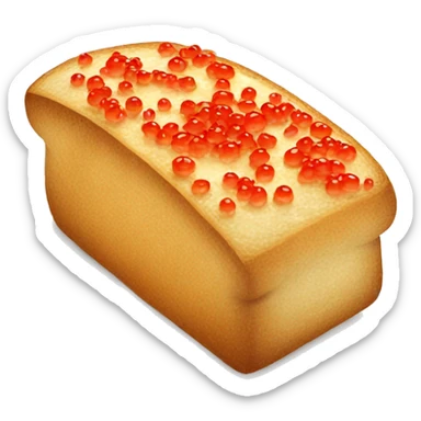 a piece of bread with butter and red caviar sticker