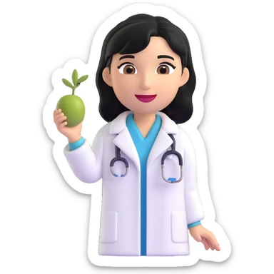 olive skin dentist with black hair, wearing a white coat, emoji style sticker