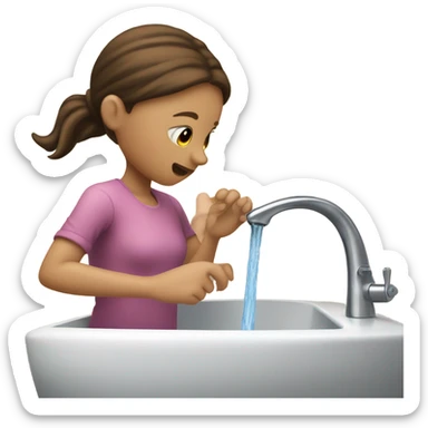Girl with brown hair turning on sink and flushing toilet sticker
