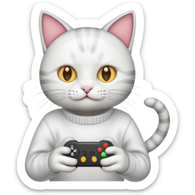 cat wearing a white sweater playing video games sticker