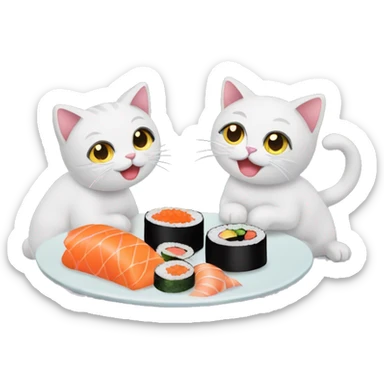 two cats eating sushi sticker