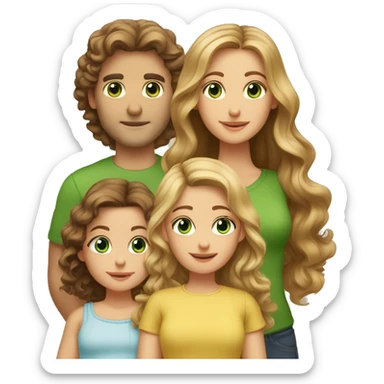 Family of 5:  Dad: Tall, brown hair/eyes, fair. Mom: Medium, blonde, green eyes, fair. Daughter 1: 3, long brown hair, brown eyes. Daughter 2: 2, curly blonde, blue eyes. Baby: 5 months, brown hair/eyes. sticker