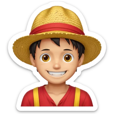 Luffy with a big smile and red shirt with yellow and red straw hat sticker