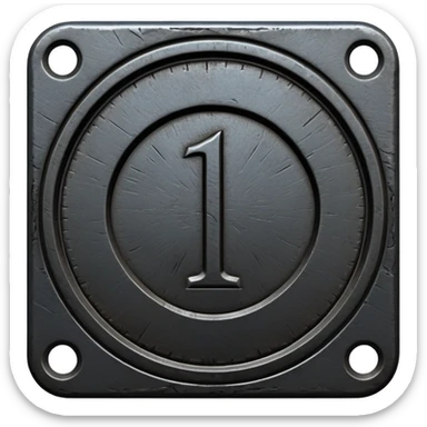 Minimal emoji, gothic metal coin made of black steel, engraved number 1 at the center, ancient industrial aesthetic, worn metal texture, no glow, no neon, flat emoji design, centered, transparent background sticker