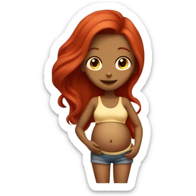 Tan girl with long red hair holding pregnant belly sticker