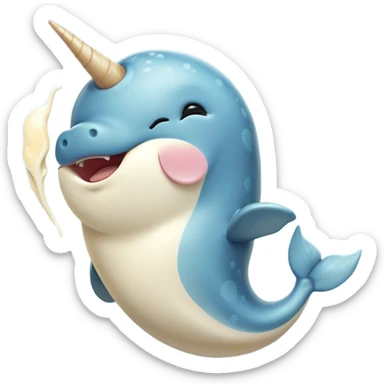 Cinematic Cute Yawning Narwhal Portrait Emoji, Head tilted slightly with a dramatic, wide-open yawn, showcasing a streamlined, mottled body with a gracefully curled ivory tusk and sleepy, half-closed eyes, Simplified yet irresistibly adorable features, highly detailed, glowing with a soft, cozy arctic glow, high shine, relaxed yet expressive, stylized with a hint of whimsical marine ease, soft glowing outline, capturing the essence of a drowsy yet affectionate narwhal that appears ready to stretch out for a nap! sticker