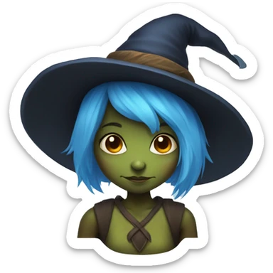 Goblin girl with blue hair and witch hat sticker