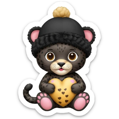 A black jaguar wearing a baby hat sticker