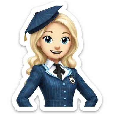 Glitter Girl blonde enid sinclair from Nevermore academy in blue and black vertically striped school uniform dancing to music  sticker