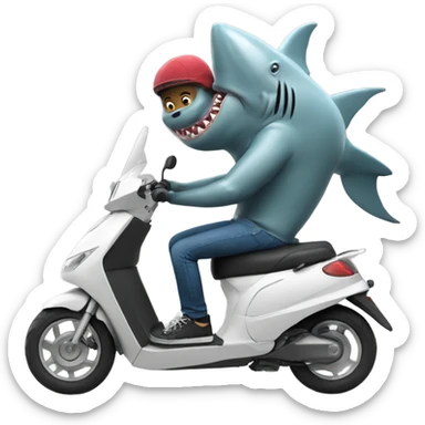 Shark riding scooter over a person sticker
