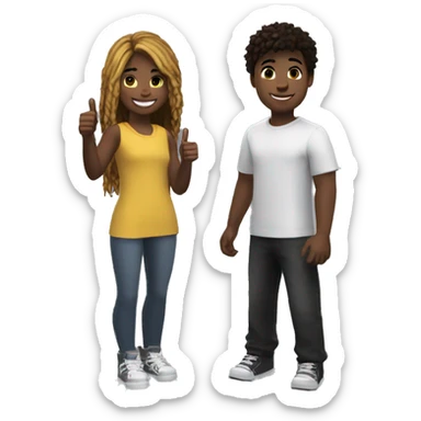 A black (African American) Roblox girl, a white American Roblox boy standing together. Both of them giving a thumbs up and smiling sticker