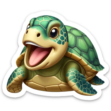 Cinematic Cute Yawning Sea Turtle Portrait Emoji, Head tilted slightly with a dramatic, wide-open yawn, showcasing a stately, patterned shell and a smooth, aged body with sleepy, half-closed eyes, Simplified yet irresistibly adorable features, highly detailed, glowing with a soft, cozy oceanic glow, high shine, relaxed yet expressive, stylized with a dash of whimsical marine charm, soft glowing outline, capturing the essence of a drowsy yet affectionate sea turtle that appears ready to stretch out for a nap! sticker